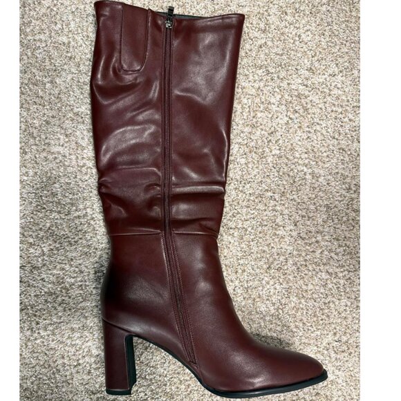 ⚡ Women's Burgundy Knee High Boots Slip On Zipper Boots Party Club Shoes